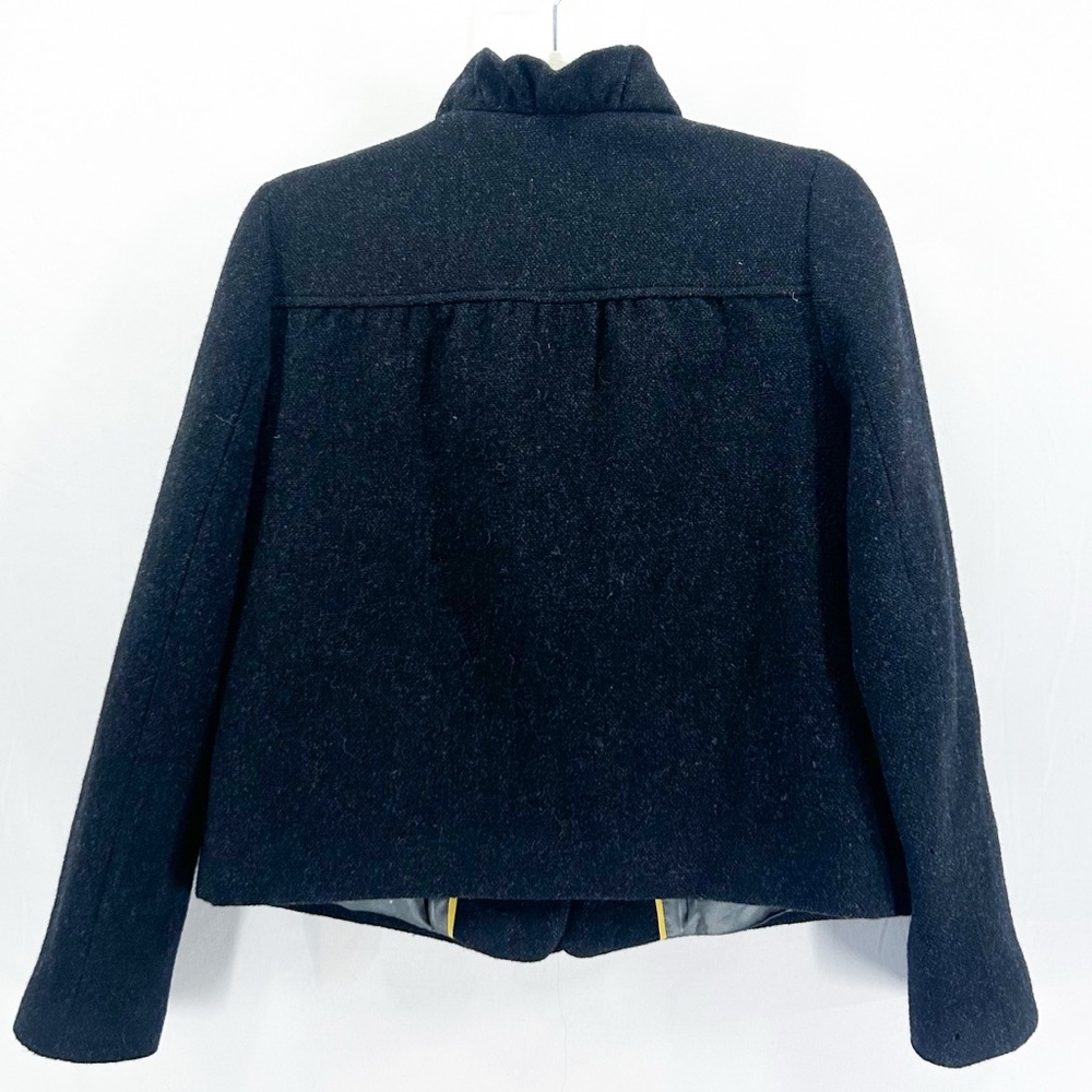 Y2K J. Crew Fiona 100% Wool Heathered Grey Cropped Ruffle Jacket Size 2 - Picture 5 of 7